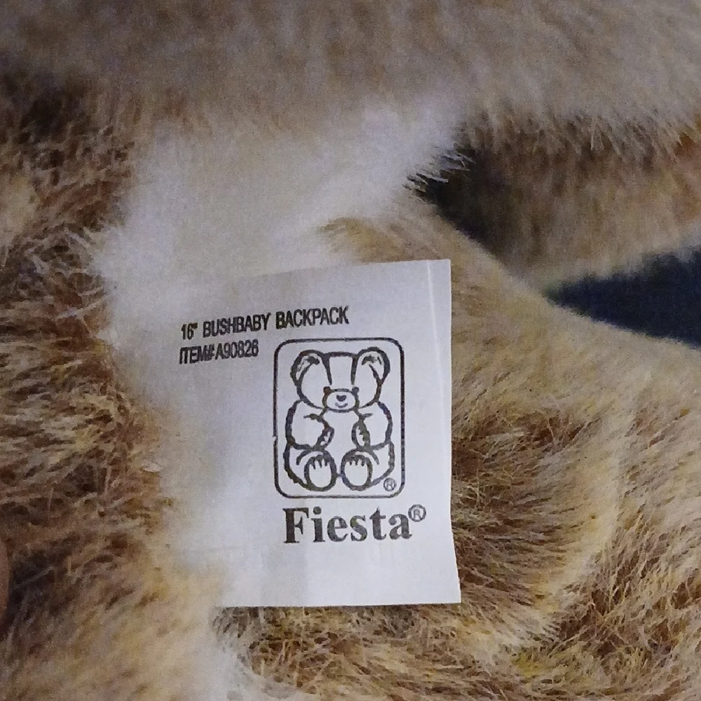 The Backpack BushBaby By Fiesta Toy- Real Cute & Ultra Soft Mwmt 2007 New W/Tags - Picture 6 of 12